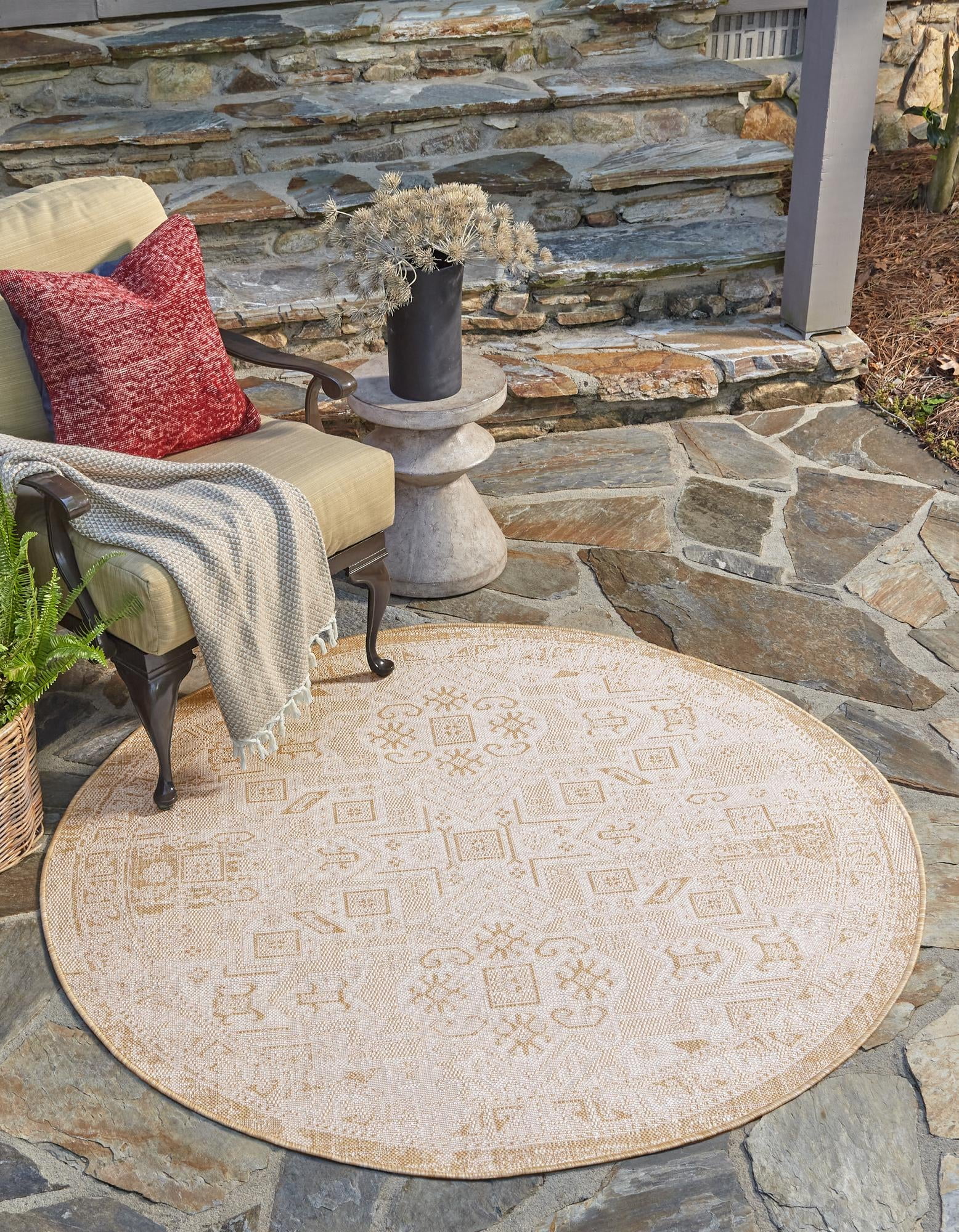 8 Ft Round Blue Flatweave Rug Perfect for Kitchens Rugs.com Outdoor Aztec Collection Rug Dining Rooms 