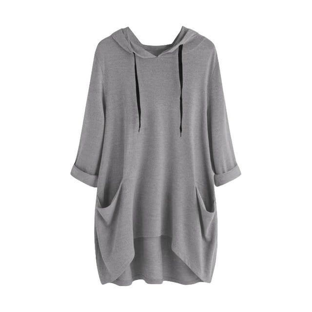Timegard Chandails à Capuchon pour Femmes Grande Taille Manches Longues à Cordon Automne Décontracté Ample Confortable Blouse avec Poches