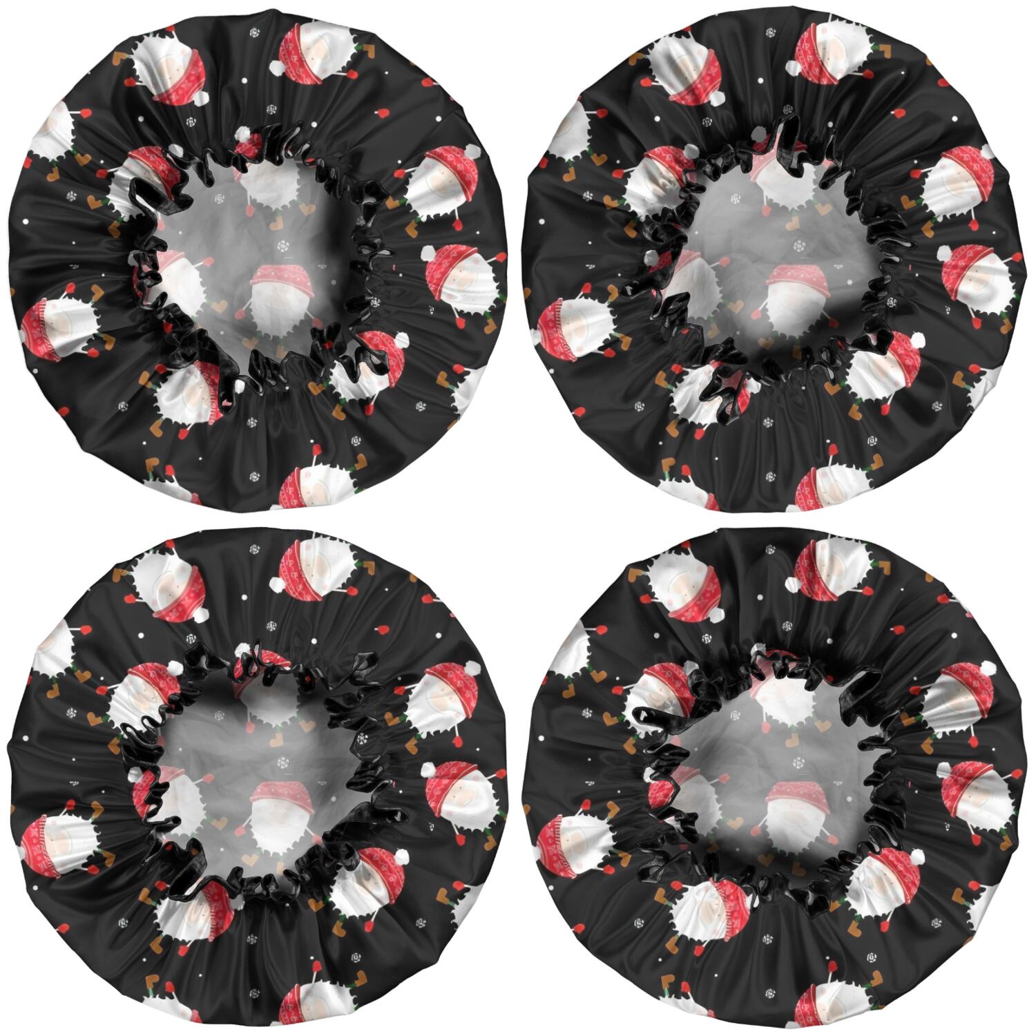 Shower Caps,Black Christmas Santa Pattern Waterproof Shower Cap for Women 4 Pieces,Double Reusable Hair Cover for Shower PEVA Elastic Stretch Hem