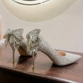 thumbnail image 4 of Lovskoo 2024 Women's Pointed Toe Stiletto-Heelss Wedding Sandals with Crystal Bow Knot Sequin Bridesmaid Shoes Silver, 4 of 7