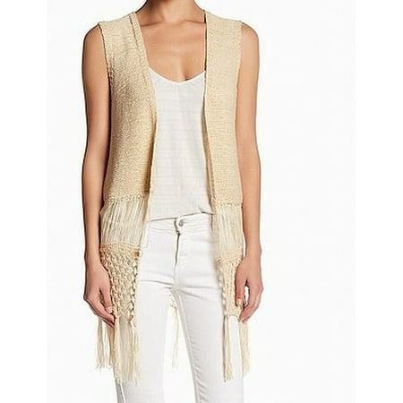 woven heart fringe cardigan vest ivory sweater xl womens