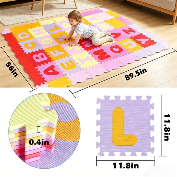 Uanit Kids Foam Puzzle Play Mat 11.8 inch x 11.8inch Interlocking EVA Floor Tiles with Alphabet and Numbers Easy to Clean, for Baby Crawling Exercise, Playroom