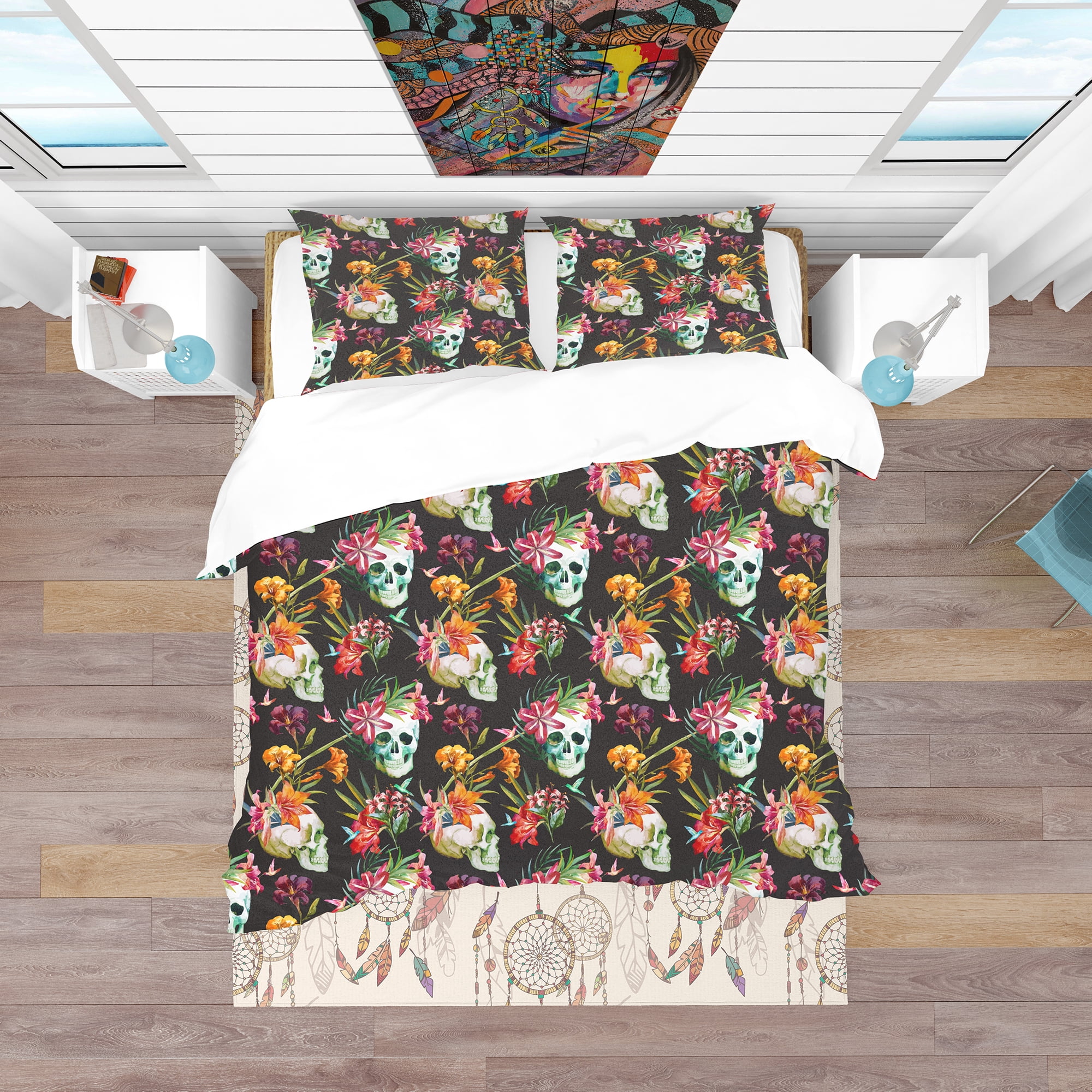 Designart 'Skull and Flowers' Bohemian & Eclectic Duvet Cover Set