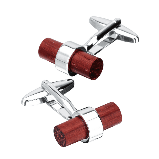 Gemelos elegantes de sándalo rojo para hombre de acero inoxidable