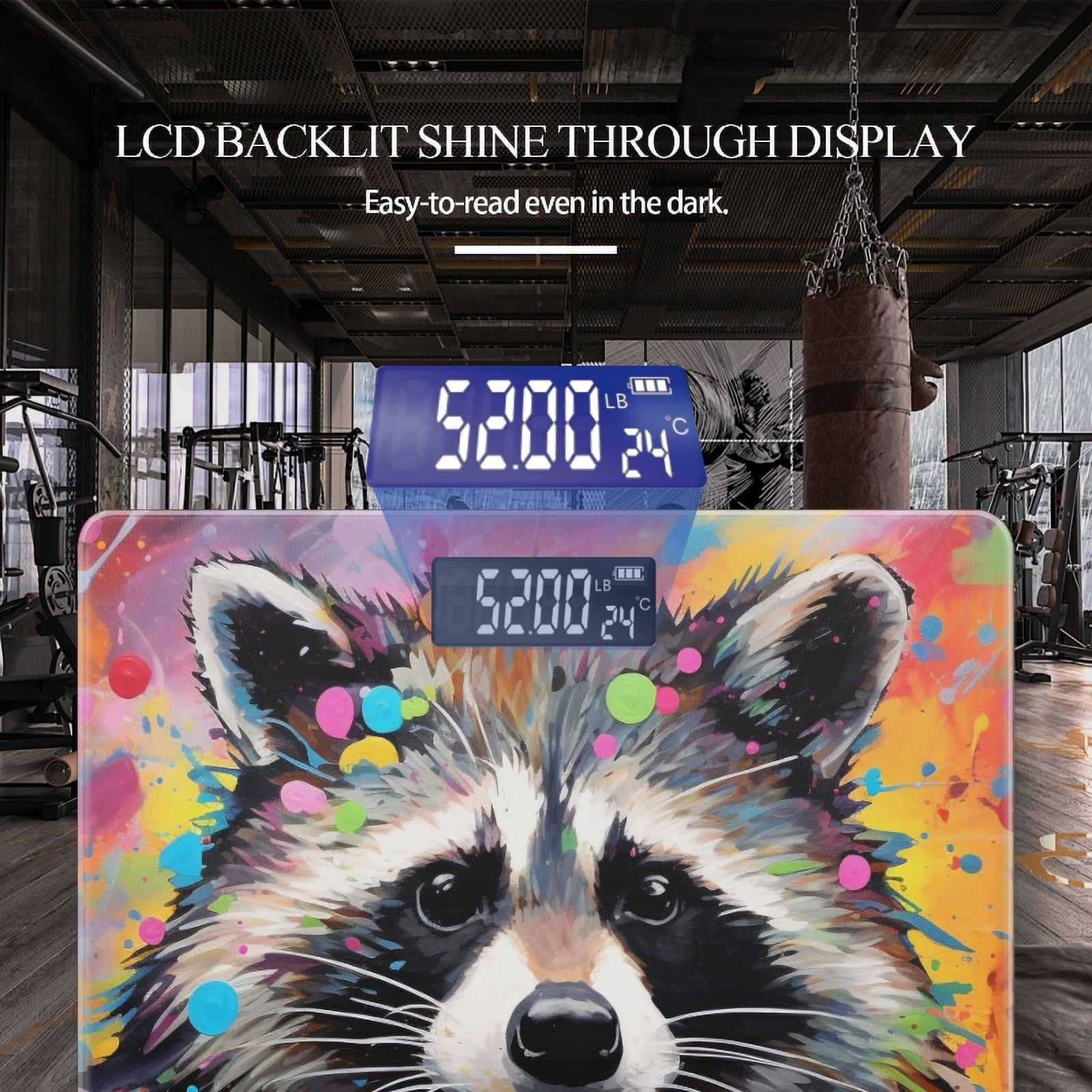 Bathroom Scale, Highly Accurate Digital Body Scale,Precisely Measures Weight up to 400 lbs-Acrylic Painting Of Colorful Raccoon Playing The Flute
