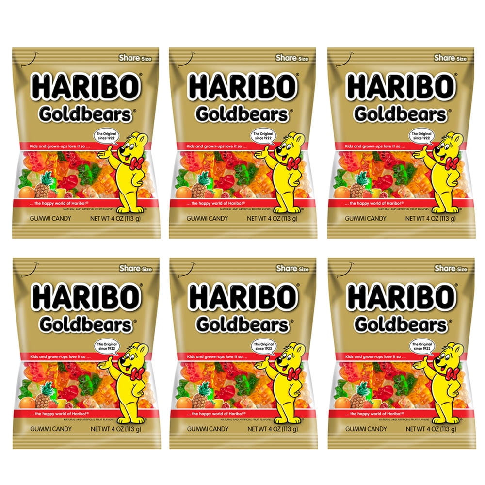 6 Bags Lot Haribo Gummy Bears Goldbears Chewy Candy Gummi Fruit Snack 1.5 Pounds