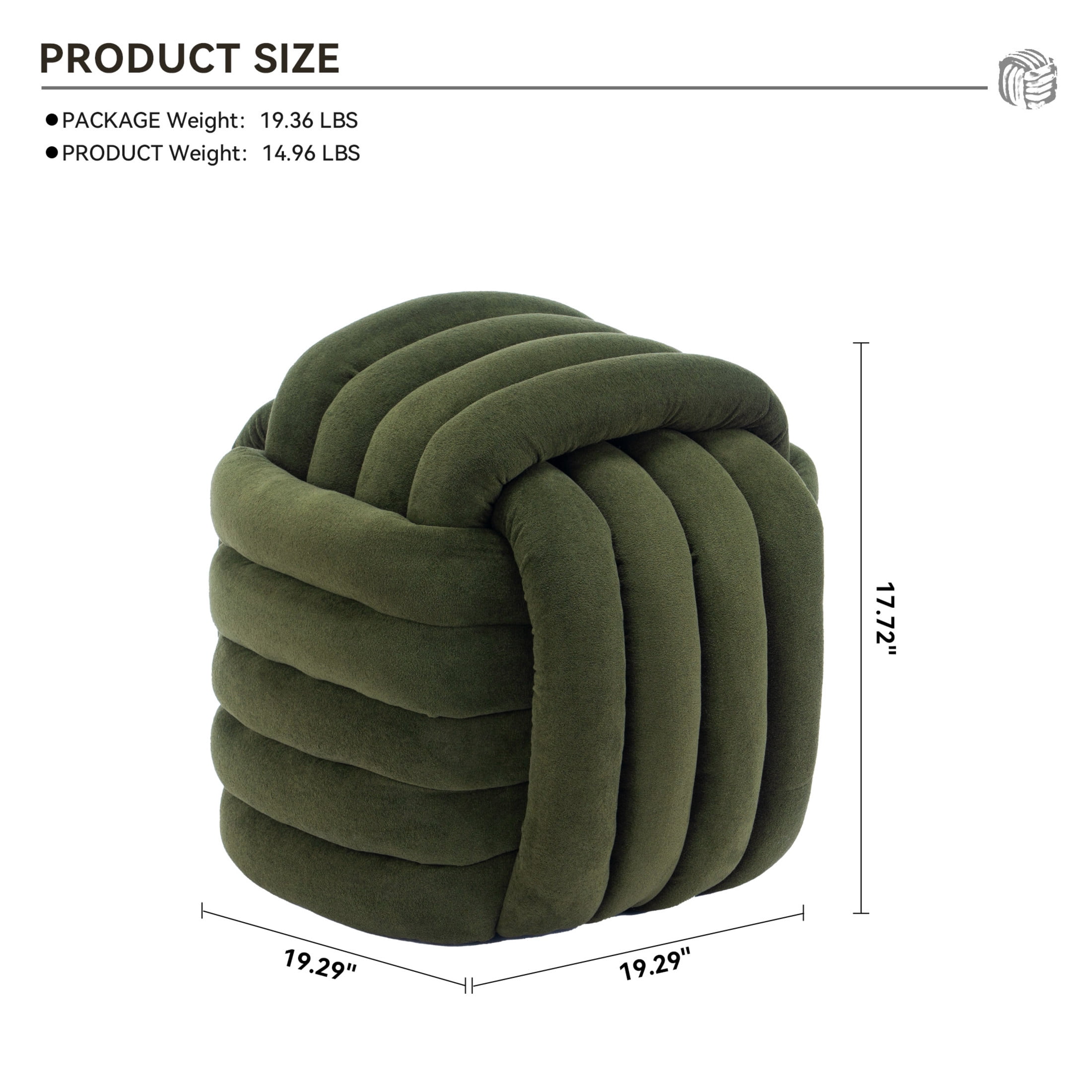 Noble House Girel 19" Chenille Modern Knot Design Ottoman Stool, Stylish Woven Makeup Vanity Footstool, Green