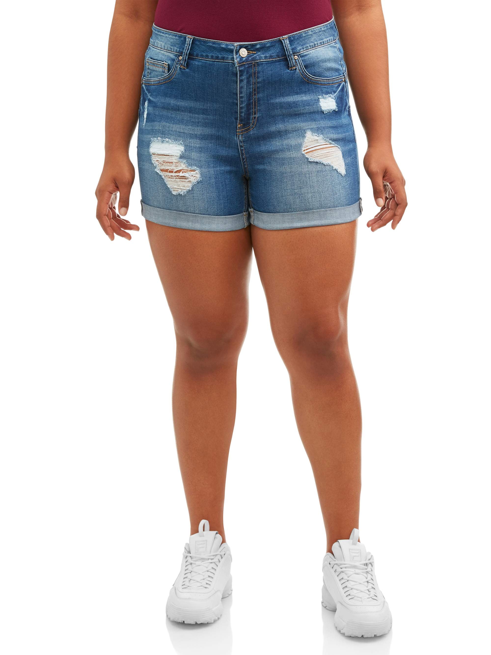 Wax Jean Juniors' Plus Size Destructed High Waist Shorts