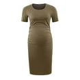 thumbnail image 1 of Zwiiyzr 2025 Robe d'Allaitement pour Femmes Enceintes, Couleur Unie, Col Rond, Manches Courtes, Vert Olive, 1 of 4