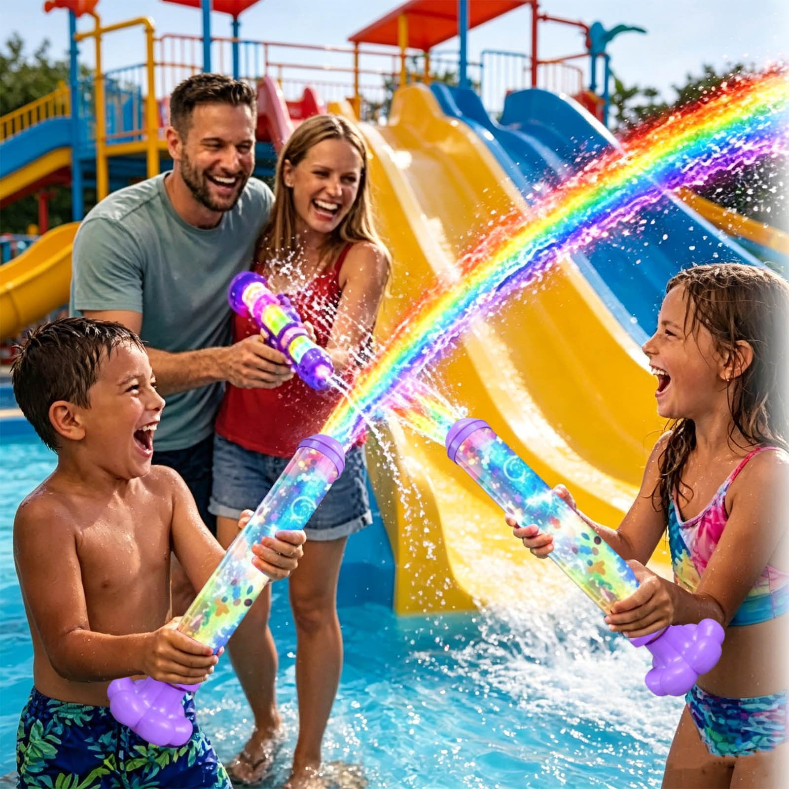 Glowing Rainbow LED Water Blaster | Summer Fun that Pops Like Magic, Fireworks Water Spray Gun with Lights, Pull Push Firework Water Blaster Toys for Outdoor Summer Water Games