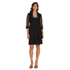 R&M Richards Women's Two-Piece Dress with Beaded Neckline and Soft Jacket with Sheer Sleeves - Petite