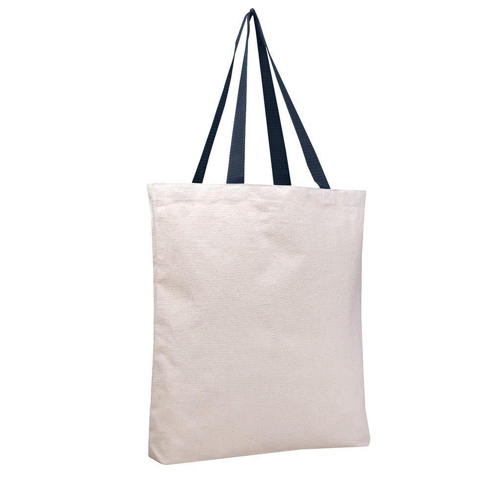 Reusable Canvas Tote Bags With Color  Handles and Bottom Gusset