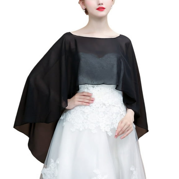 Jdlsppl Women's Poncho Shawl Soft Cape Chiffon Summer Cozy Lightweight Sun Protection Party Beach Pashmina Black One Size