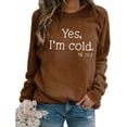 thumbnail image 1 of Sudadera de manga larga con estampado de letras y cuello redondo para mujer, color caqui, XXL, 1 of 5