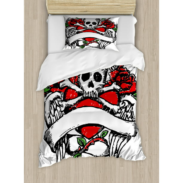 Rose Duvet Cover Set Twin Size Sketchy, Red Wings Twin Bedding