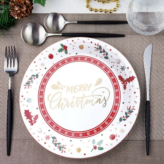 xaoyunyn Merry Christmas Disposable Paper Plates with Snowflake Design for Holiday Parties Stable and Convenient for Serving Snacks and Main Dishes during Festive Gatherings