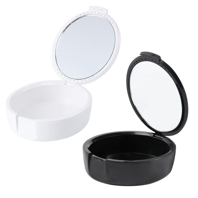 Juego de 2 unidades de estuches para retenedores dentales, protector de dientes postizos, caja de ortodoncia, contenedor para almacenamiento de dentaduras postizas con espejo (blanco/negro)