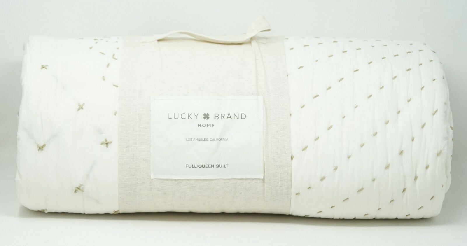 Lucky Brand Sashiko 100% Cotton Handcrafted Quilt - FULL / QUEEN - Ivory