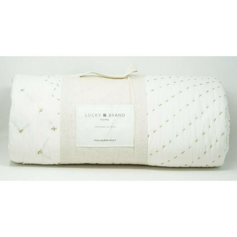 Lucky Brand Sashiko 100% Cotton Handcrafted Quilt - FULL / QUEEN - Ivory 