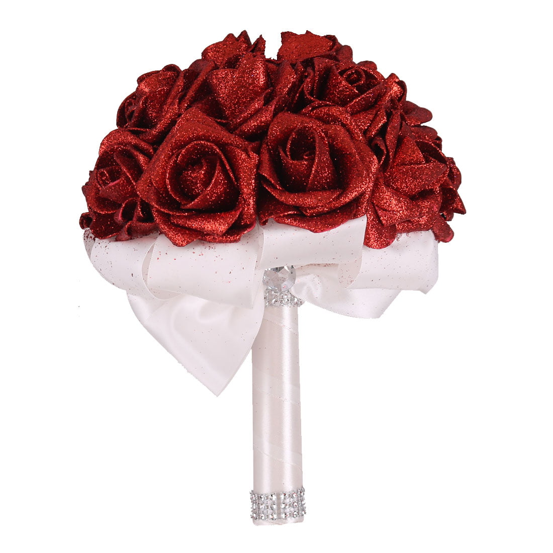 Unique Bargains Artificial Wedding Rose Bouquet Foam Handhold Glitter ...