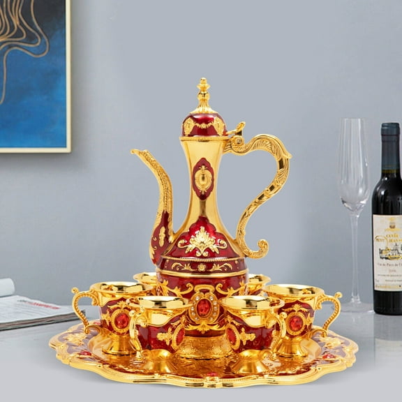 Turkish Tea Set, Vintage Turkish Coffee Set with Pot and 6-Cups for Home Decor