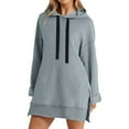thumbnail image 1 of Duoif Chandail pour Femmes Chandail à Capuchon pour Femmes Robe Chandail Longueur Genou Long Chandail à Enfiler Hauts Fendus Chandails à Capuchon Automne Hiver Chandail Peluche Chandails à Capuchon pour Femmes Gris1 TTG, 1 of 7