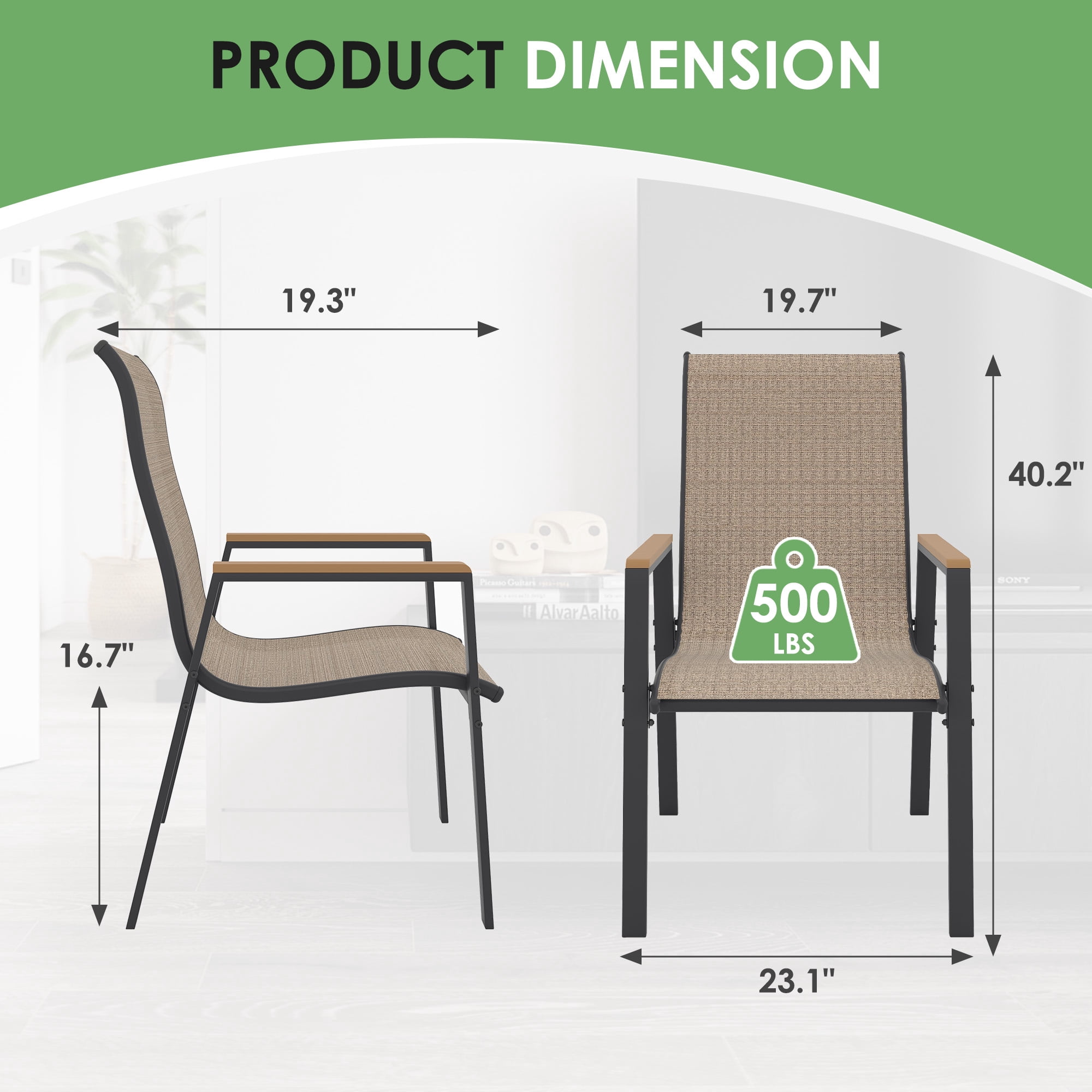 Poteban Patio Chairs Set of 6, Outdoor Dining Chairs High Back with All Weather Breathable Textilene, Metal Frame for Lawn Garden Backyard Deck