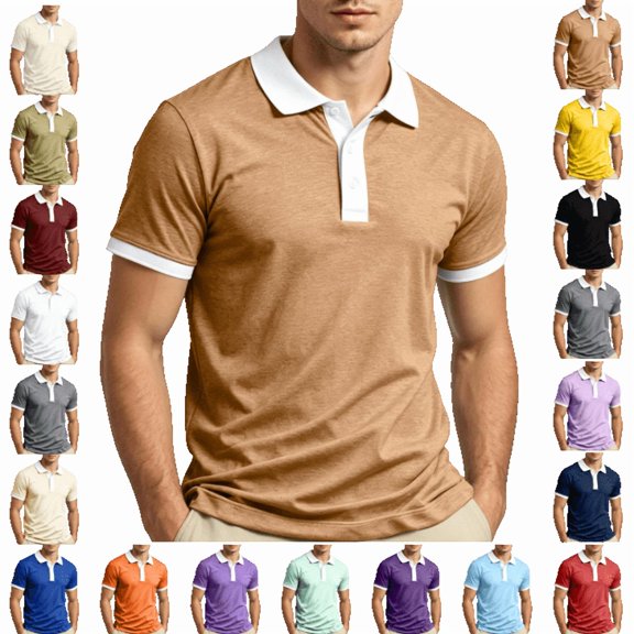 OIOLOYJM Mens Golf Shirts Summer Short Sleeve Mesh Contrast Collar Casual Quick Dry Breathable Polo Shirts Basic Business Athletic Collared Shirts Brown 3XL