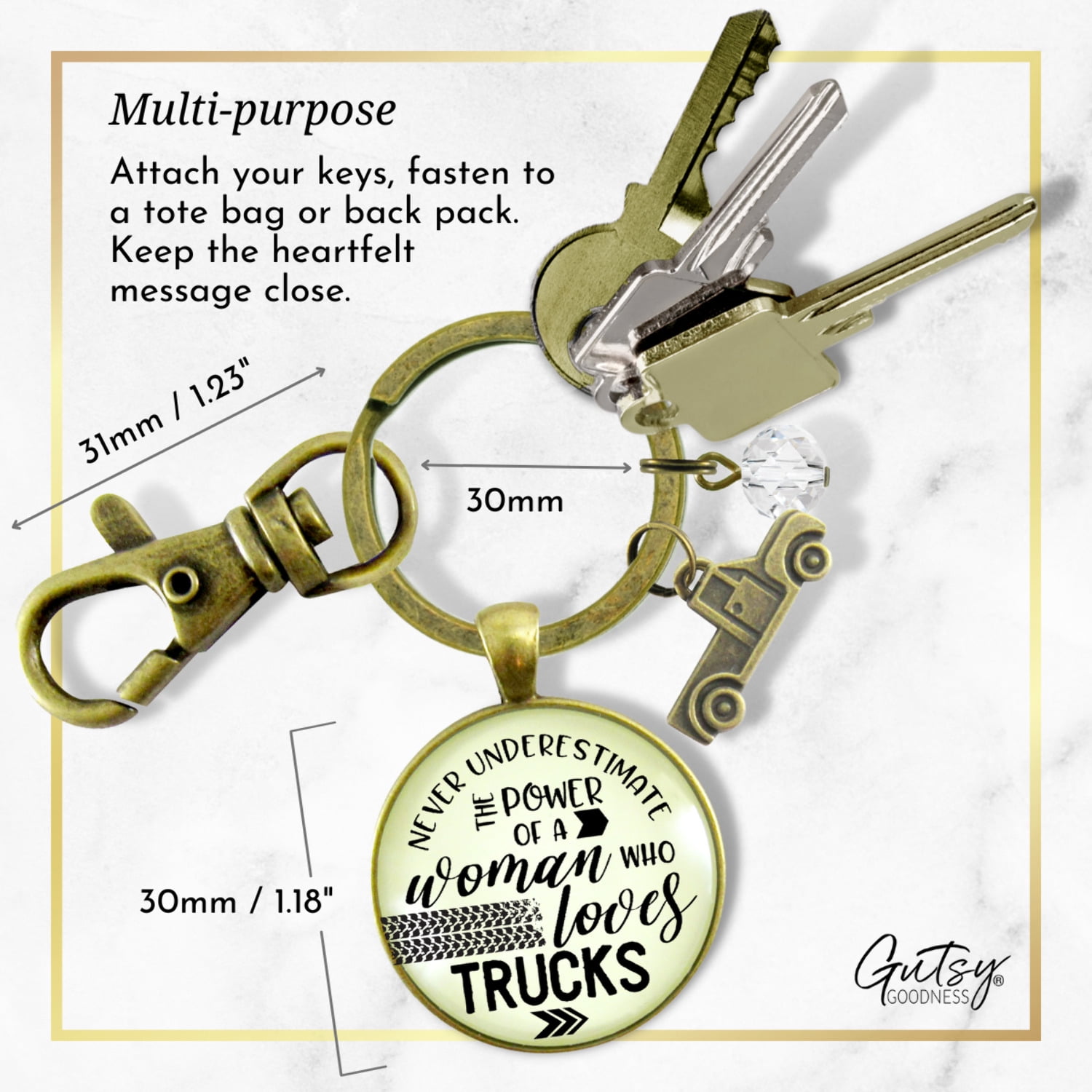 Truck Charm Gutsy Goodness Bronze Keychain Woman Loves Female Truck Jewelry