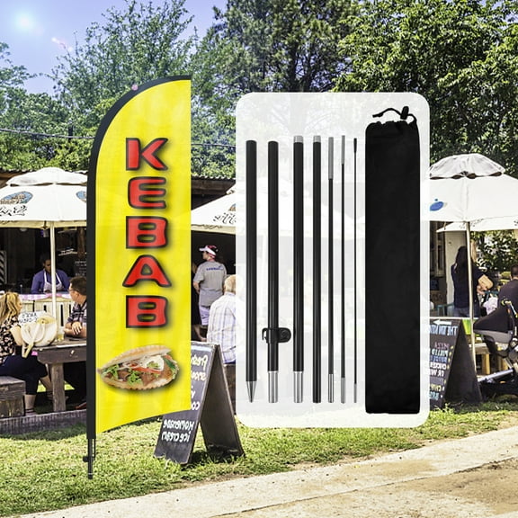 QSUM  Kebab Sign Feather Flag with Pole Kit,8.2FT  Kebab Decoration Display,  Kebab Business Sign, Kebab Swooper Flag，  Kebab Advertising Flag