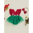 thumbnail image 4 of SUNSIOM Tenue de Noël pour Bébé Fille Robe Patchwork à Manches Volantes avec Bandeau Tenue Automne Hiver, 4 of 8