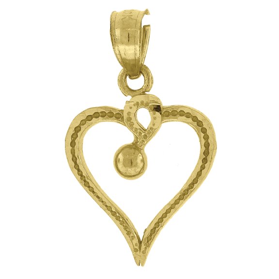 10kt Yellow Gold Textured Womens Heart Charm Pendant