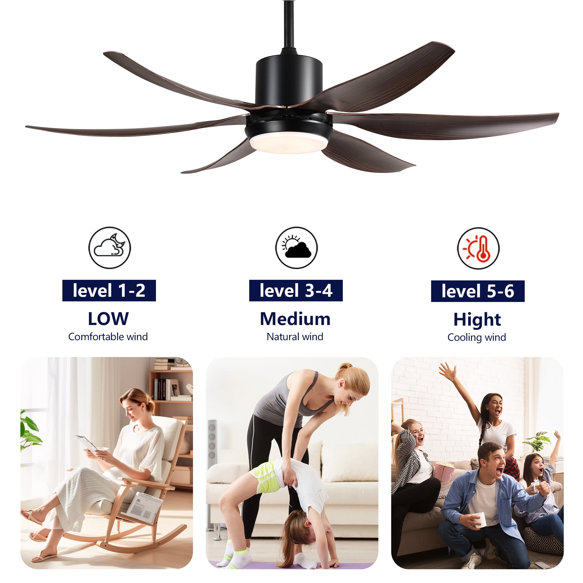 BOFANG Large Room Ceiling Fan 56 inch, 6 Blades for Patio Living Room Bedroom(Matte Black)