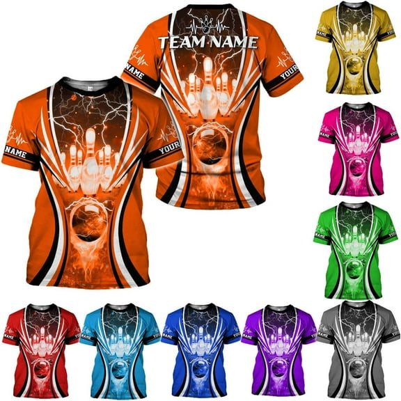 Personalized Name Bowling Shirts for Men and Women 3D, Bowling Shirts for Team Bowling, Bowling Shirts Gift 4 (Orange, S)