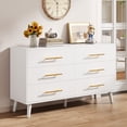 thumbnail image 3 of Five-Piece Bedroom Furniture Set: Full size bed frame with headboard, two nightstands, six-drawer dresser, and wooden 5-drawer storage cabinet - Beige & White, 3 of 10