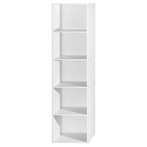 Hodedah Bibliothèque à 5 Tablettes 12 x 16 x 60 Pouces et Organisateur de Bureau, Fini Blanc
