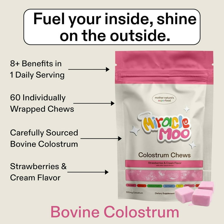 Miracle Moo Colostrum Chews, Strawberry and Cream, 60 Servings