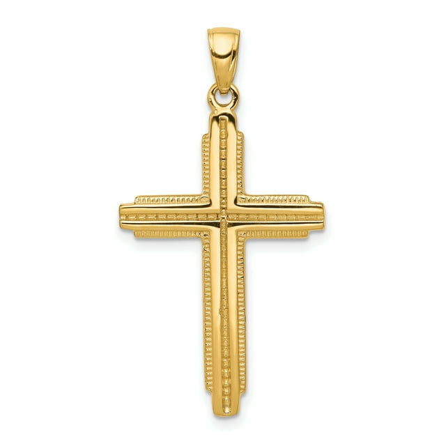 14k Yellow Gold Cross Necklace Charm Pendant Religious Latin