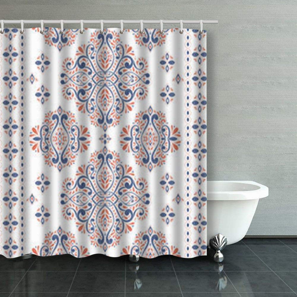 ARTJIA Beautiful Blue Orange Floral Seamless Pattern Medallion Shower