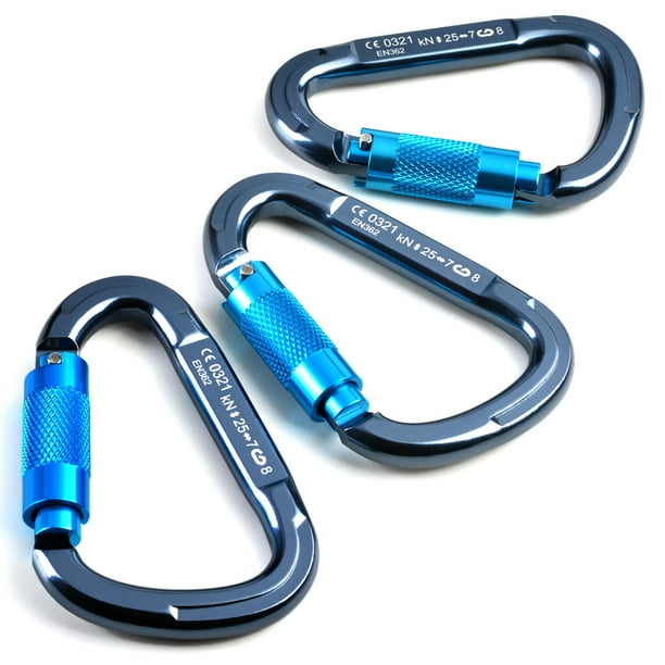 3PCS Twist Locking Aluminum Carabiner 25KN Pear Shape QuickLock