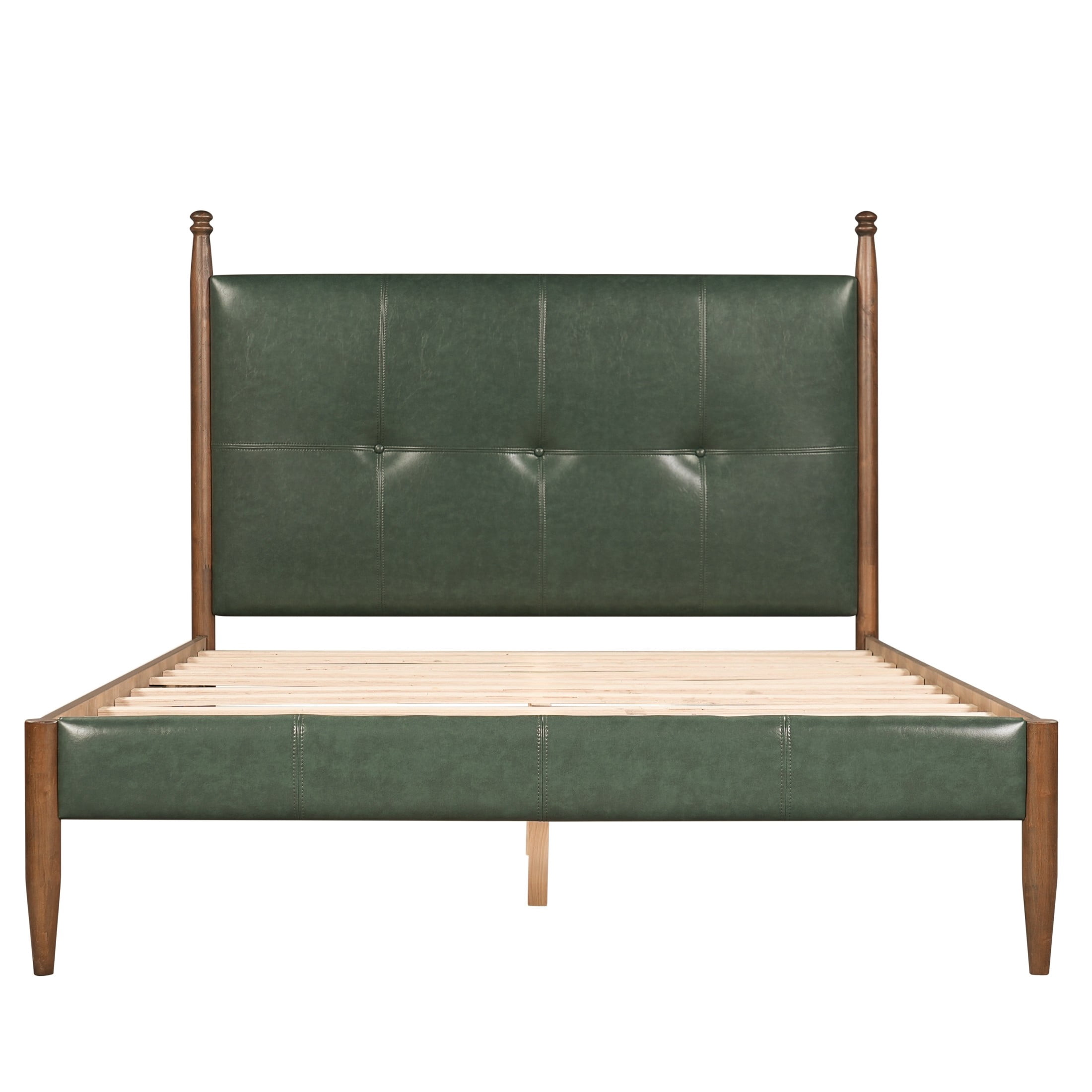 Christopher Knight Home Mid-Century Queen PU Upholstered Platform Bed with Tufted Headboard, Green