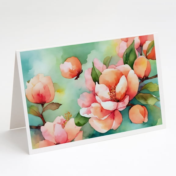 Delaware Peach Blossom in Watercolor Greeting Cards and Envelopes Pack of 8 7 in x 5 in