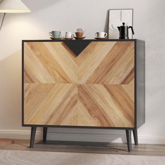 31.5" Storage Cabinet with Pattern, Sideboard Buffet Cabinet with Storage, Modern Accent Cabinet with 2 Doors for Dining Room Entryway, Walnut Grain