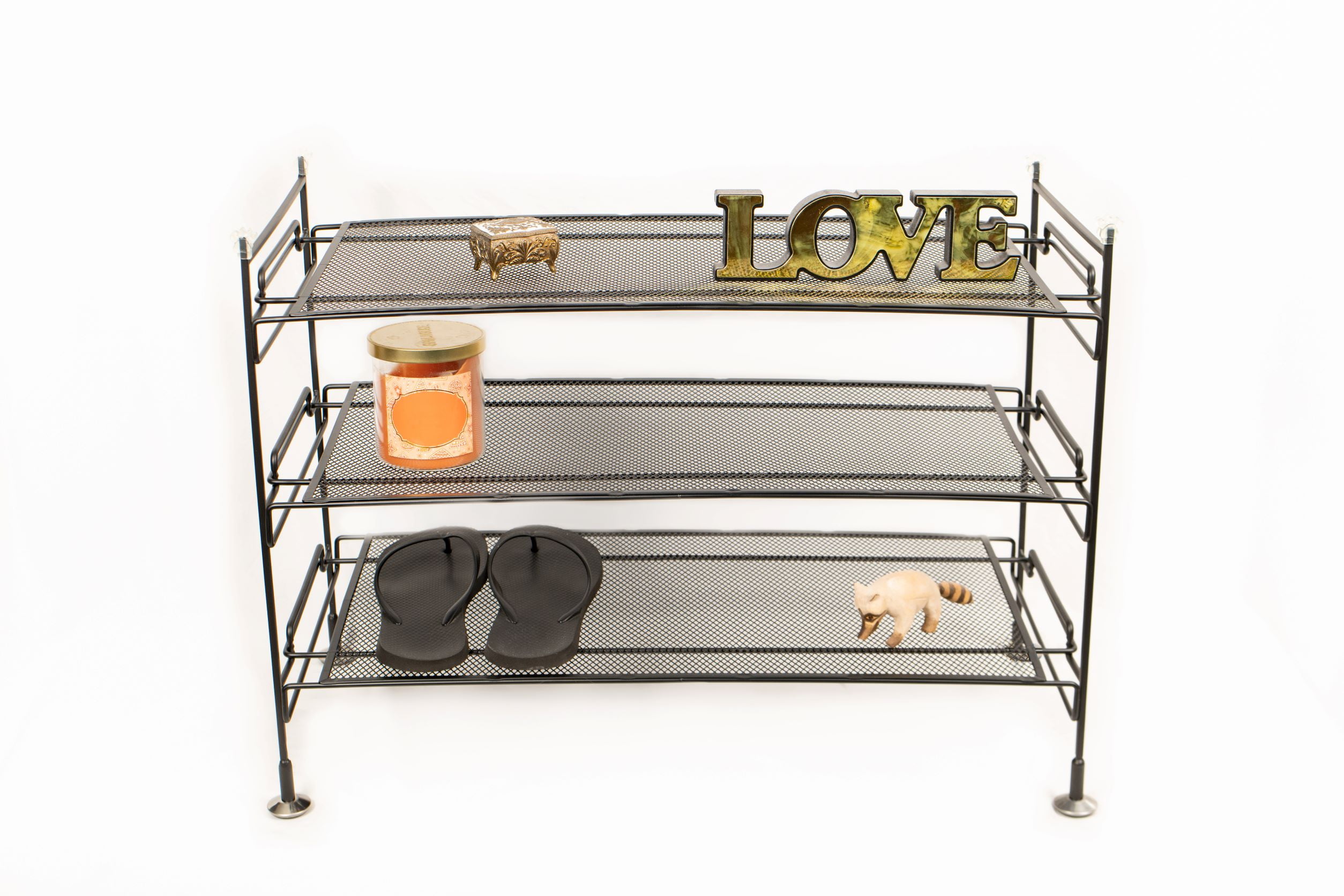 FantasHome 3 Tier Steel Mesh Storage / Utilities Shelf, Black