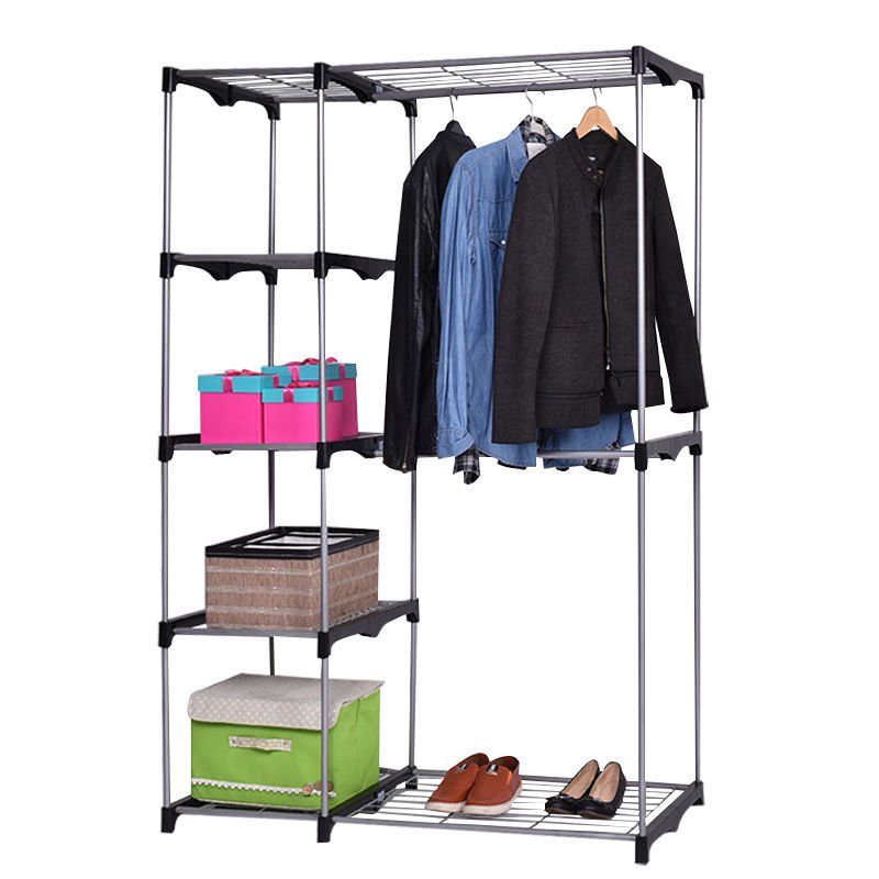 Costway Closet Organizer Storage Rack Portable Wardrobe Garment Hanger Double Rod Shelf
