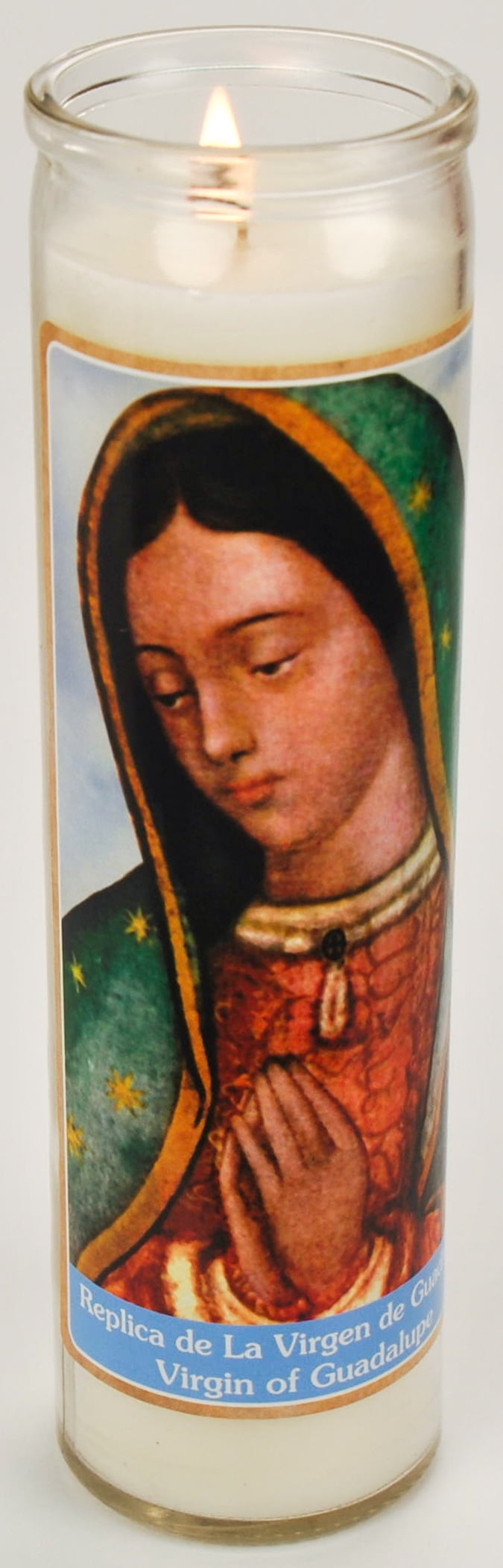 (2 pack) Prayer Candle V Guadalupe Replica White Wax, 8 Inch