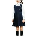thumbnail image 3 of lcziwo Girls 2 Piece Uniform Jumper Kids Long Sleeve White Shirts and Pleated Dress Cute Back to School Outfits Navy, 3 of 6