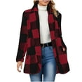 thumbnail image 2 of DPTALR Women's Long Sleeve Double-Breasted Flannel Fleece Coat,Solid Plaid,Slant Pockets,Red,Size XXL, 2 of 9