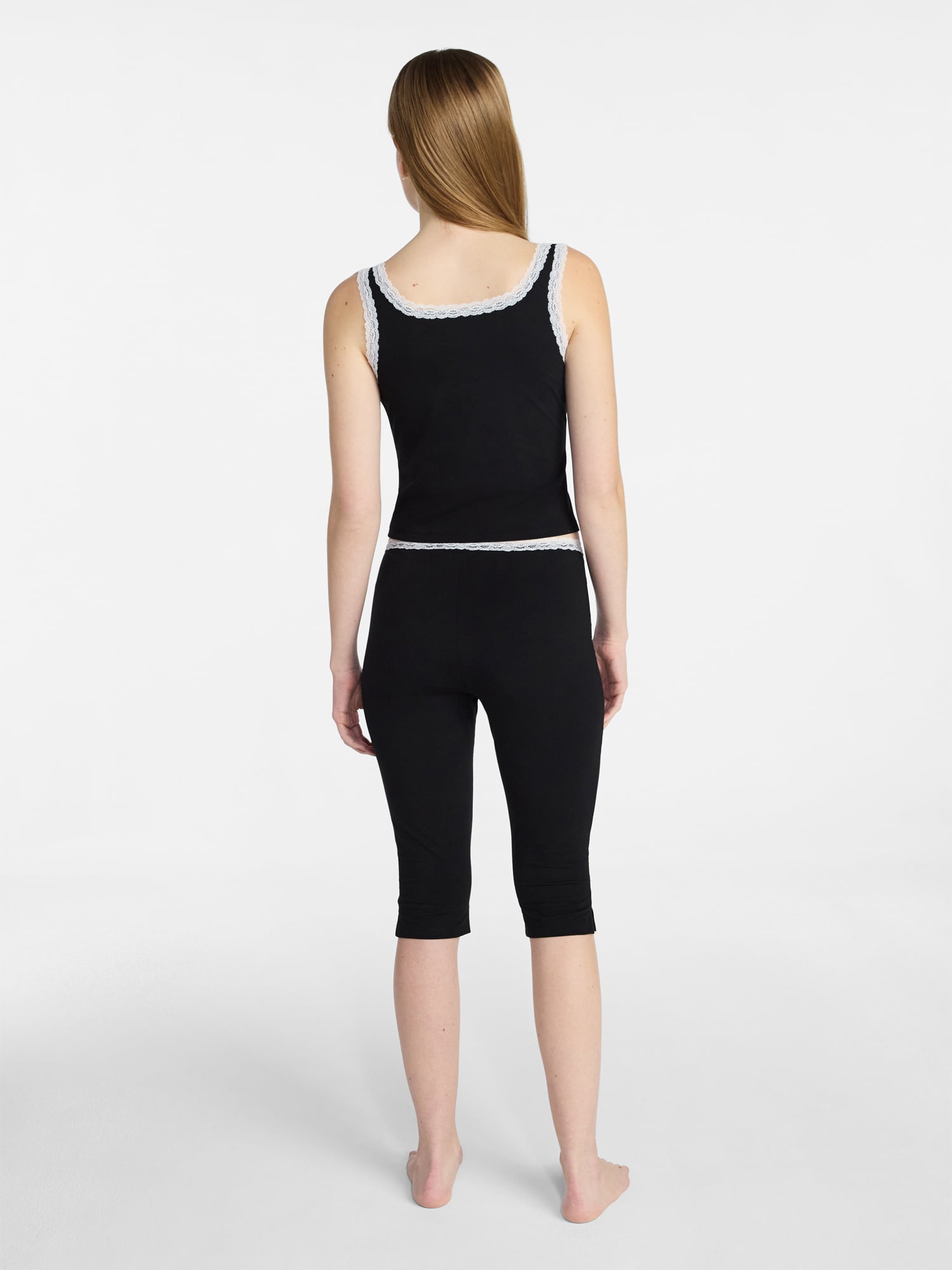 No Boundaries Lace Tank Top and Capri Pants Sleep Set, 2-Piece, Women's XXS-3X