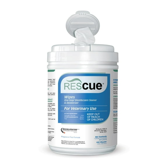 REScue One-Step Disinfectant Cleaner & Deodorizer Wipes for Vet Use â€“ Cleaner for Kennels, Litter Boxes & More â€“ 160-Wipes, 1 Canister (Pack of 1)